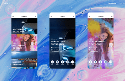 Dailyui - 70 Event Listing app application behance branding challenge dailyui design events figma illustration mobile typography ui