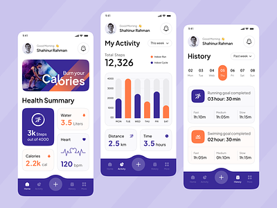Fitness Tracking Mobile App activity clean design daily goals exercise fitness fitness app health overview health tracker healthcare medicine mobile app popular design shahinurstk02 tracker ui uiux wellness workout