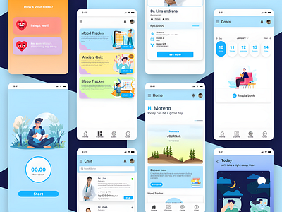 moorel - mobile app mental health graphic design ui