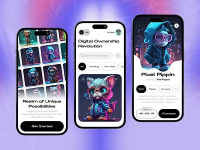 ArtChain - NFT Marketplace Mobile App app design bitcoin blockchain crypto art marketplace mobile app mobile app design mobile design mobile ui nft nft art nft marketplace nft plarform nftart nfts shop trading plarform ui ui design web3