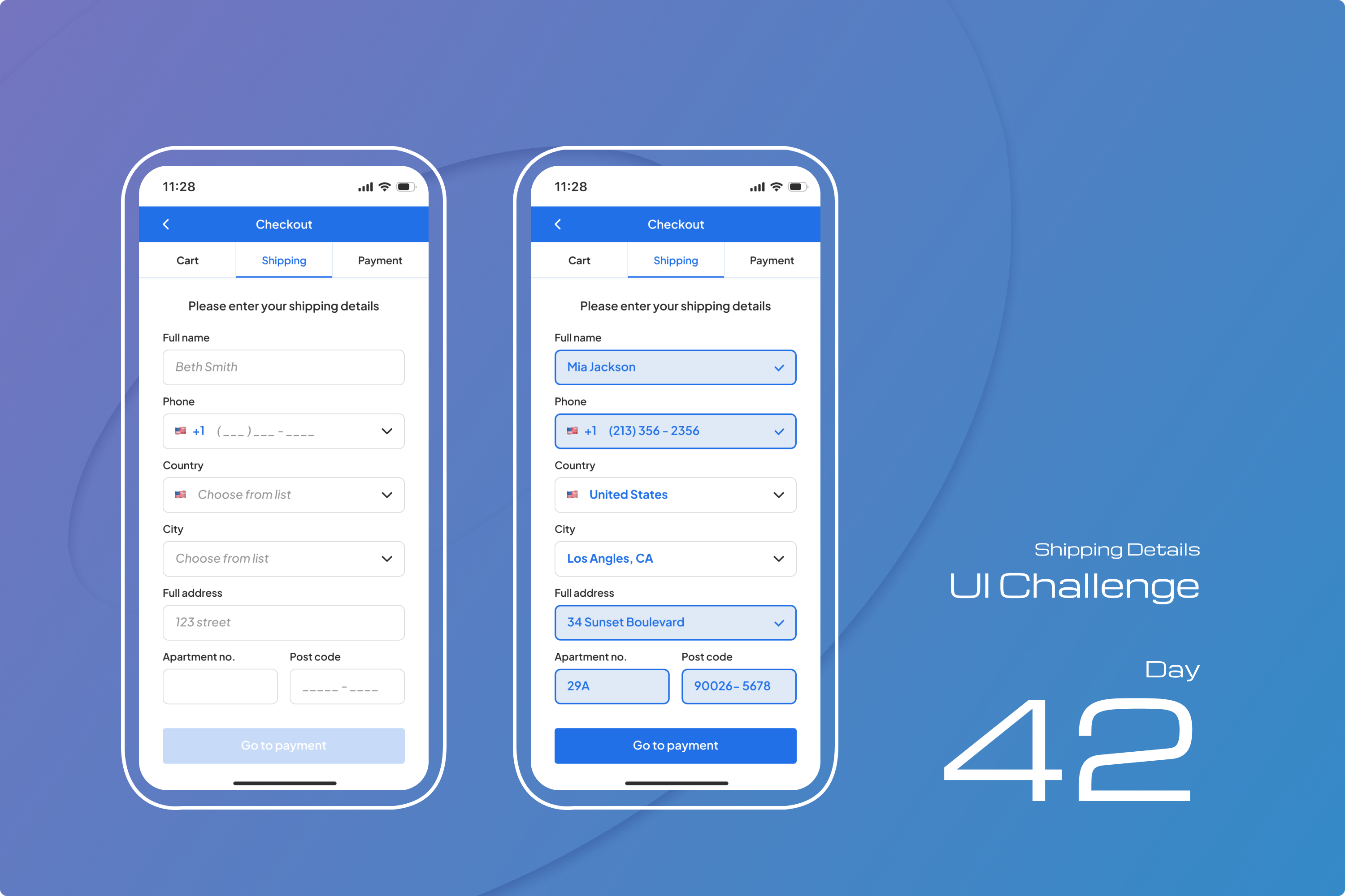 Shipping details address blue cart city country delivery dropdown e commerce ecommerce market place marketplace name online shopping product design screen shipping shopping textfield ui ux