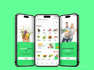 Grocery Mobile Apps adobe xd branding design figma graphic design grocery illustration landing page logo mobile apps shopping ui ux web apps