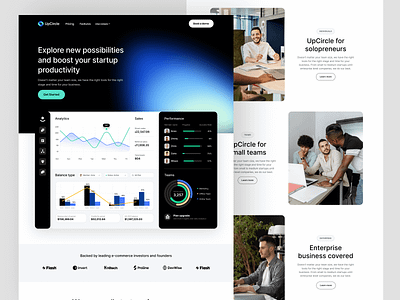 UpCircle - SaaS Landing page design - how it works corporate dar website design dark dark ui design enterprise landing page enterprise web design finance gradients landing page marketing saas saas design saas ui software landing page tech ui web webflow webpage