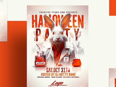 Halloween Party Poster Template chemical chimist creative flyer templates graphic design halloween flyer halloween party halloween poster orange party flyer photoshop poster psd flyer rabbit