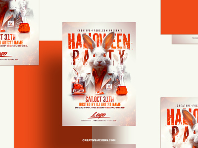 Halloween Party Poster Template chemical chimist creative flyer templates graphic design halloween flyer halloween party halloween poster orange party flyer photoshop poster psd flyer rabbit