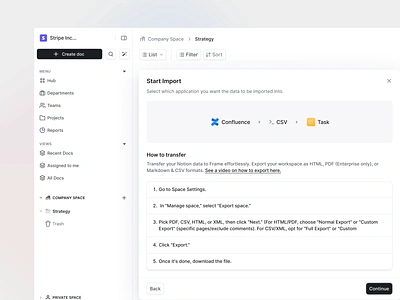 Frame.so - Import app clean data design details export import interface manage minimal navigation project settings sidebar task ui ui design ux ux design web