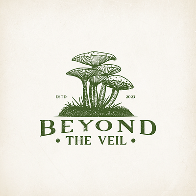 Vintage Logo for Beyond The Veil brand identity branding design emblem graphic design illustration logo mushroom mushroom logo mushroom vintage logo vintage vintage logo