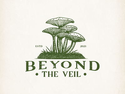 Vintage Logo for Beyond The Veil brand identity branding design emblem graphic design illustration logo mushroom mushroom logo mushroom vintage logo vintage vintage logo