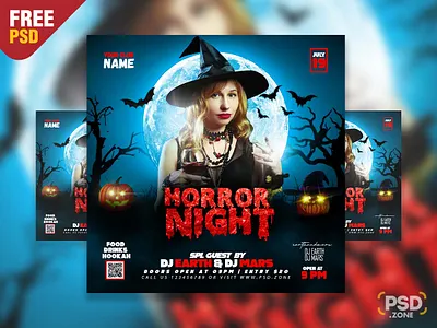 Free PSD | Horror Night Halloween Party Social Media Post PSD banner design creative design design free psd graphic design halloween banner halloween party happy halloween party party flyer party post photoshop post design psd psd template social media post