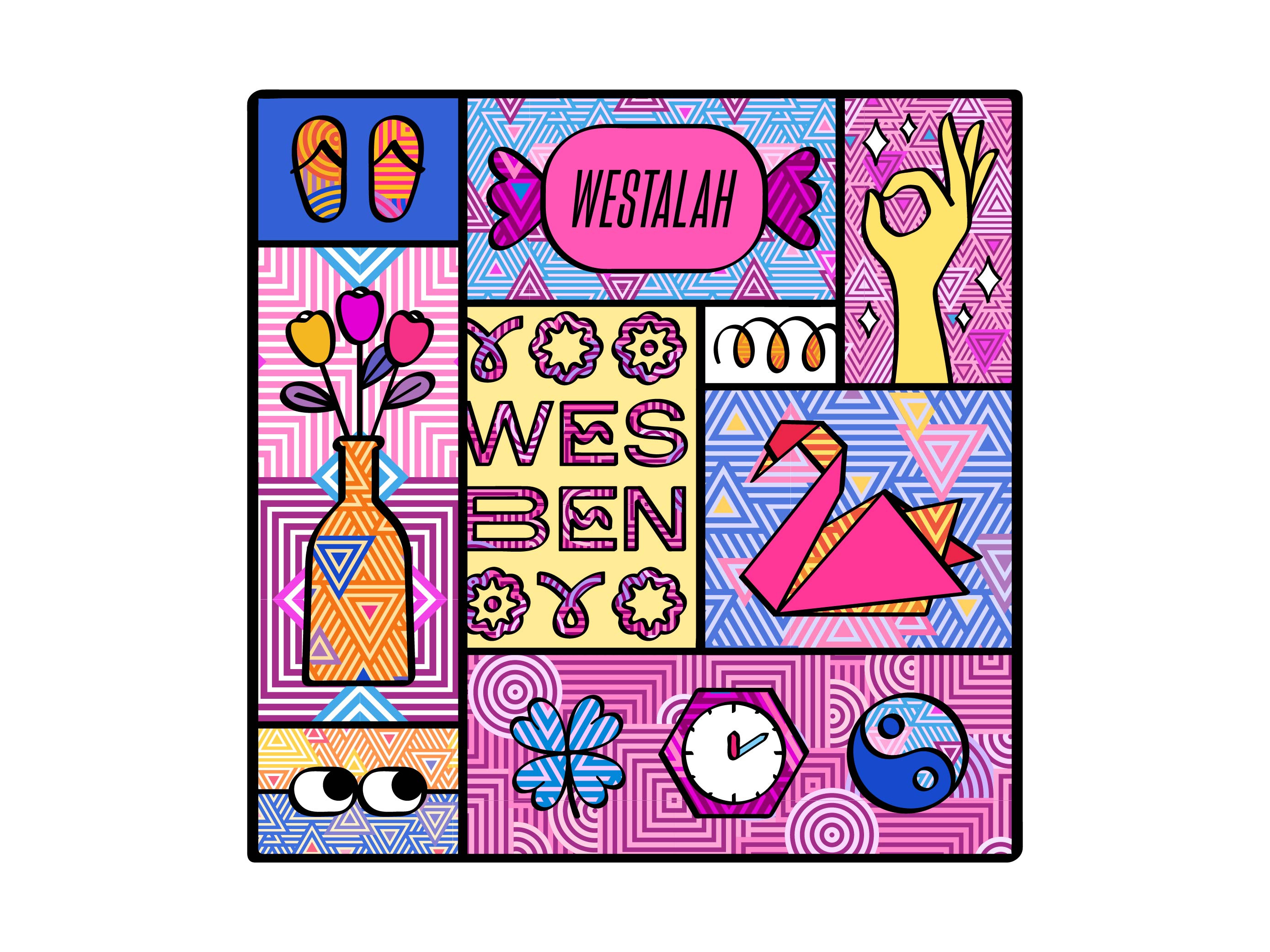 Yowesben blue candy clover decorative design flower graphic design hand illus illustration organic origami pattern design pink sandal seamless pattern surface design swan vector