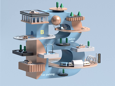 Letter B - animation 3d animation branding car city game illustration infographic isometric landing page lowpoly motion motion graphics render typography unity video web design