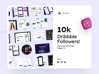 10k Dribbble Followers 🏀 10k 10kfollowers 3d achievement animation appdesign design dribbble followers graphic design logo minimul motion graphics thanks ui uiux uiuxarunsingh uxui websitedesign