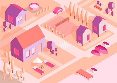 Isometry town 2d illustration isometric isometry vector