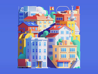 A Piece of Istanbul 3d animation c4d cat cats cinema4d city colorful illustration istanbul octane