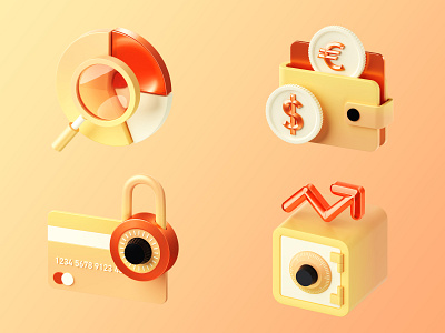 Financial icons set 3d branding financial graphic design icons ui