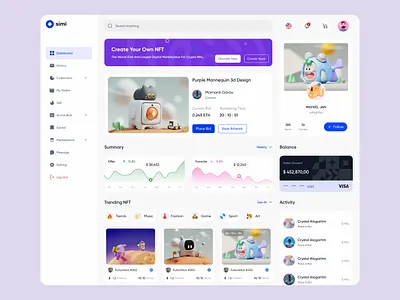 NFT Dashboard blockchain crypto wallet cryptocurrency dashboard graphic design market nft nft dashboard nft market product design ui ux