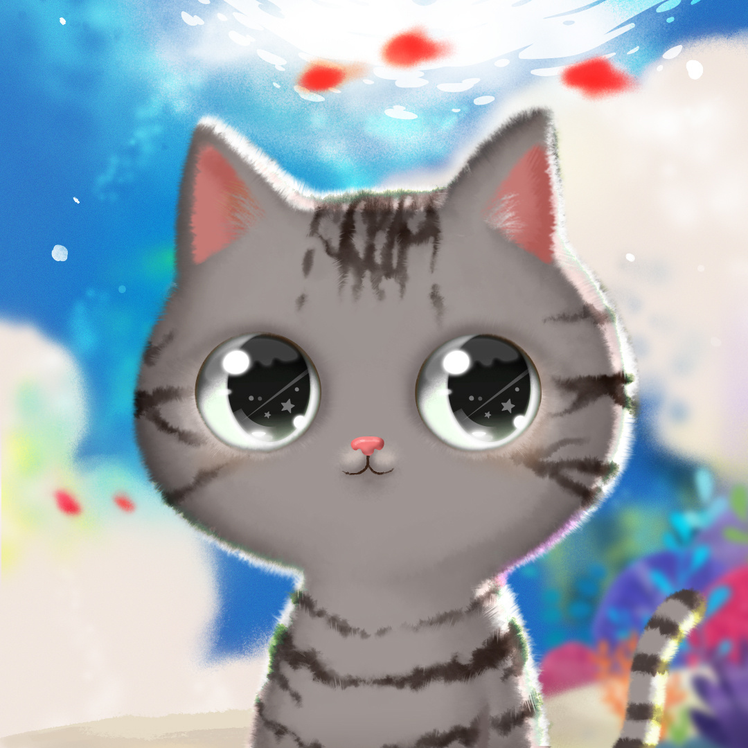 Thinking of fish 🐠 #cat palette 001 cat character conceptart cute drawing illustration kitty nft pfp photoshop