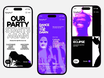 Night Parties - Mobile UI Concept concept creative inspiration poster ui ux violet