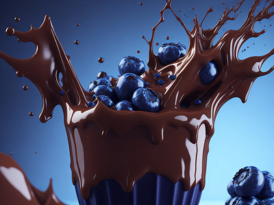 Milk Splash With Chocolate and Blueberry 3d 3d art ai art blue blueberry cgi chocolate colorful dairy drink food fruit graphic illustration liquid milk milk splash motion graphics splash visualization