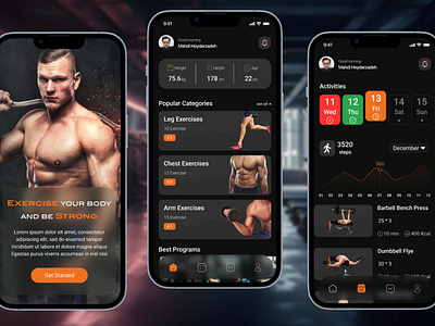 Fitness Mobile App Design darkmode design excercise figma fitness gym training ui ux