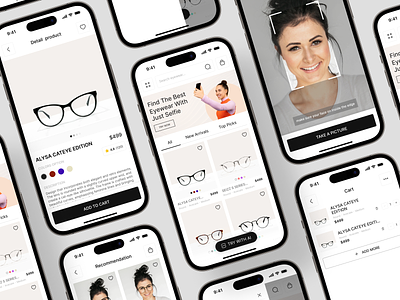 Eyeglass - Eyewear AI Mobile App ai app artificial intelligence clean design ecommerce app eyewear eyewear app eyewears glasses machine learninig mobile mobile app shop app shoping ui