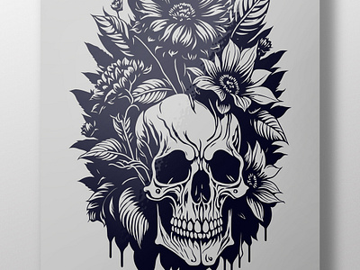 Skull Flower adobe illustrator artwork design digital art drawing flower portrait rose flower skull skull flower skull head skull rose skulls t shirt design