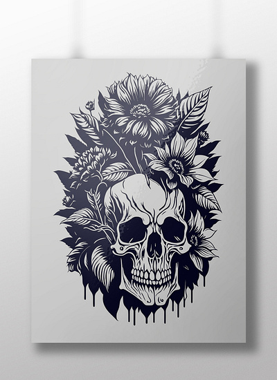 Skull Flower adobe illustrator artwork design digital art drawing flower portrait rose flower skull skull flower skull head skull rose skulls t shirt design