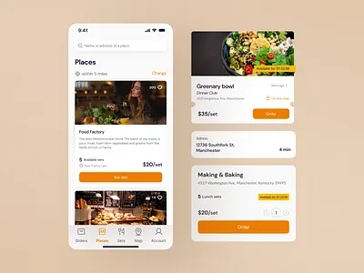 Food self-pickup service app delivery design food interface map mobile ui