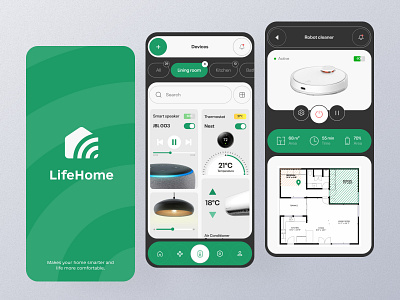 Smart Home App – LifeHome air conditioning clean control design home home automation hometech interface interior design mobile app remote room safety smart smart devices smarthome technology ui ux vacuum cleaner webdesign