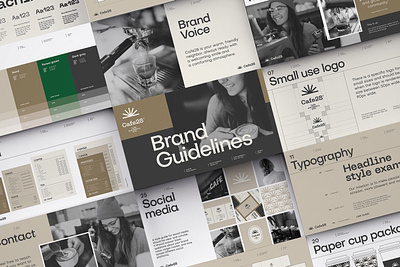 Coffee Shop Brand Guidelines app brand identity branding coffee color palette corporate identity graphic design guidelines logotype manual menu mockup packaging presentation proposal social media template typography ui ux