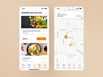 Food self-pickup service app delivery design food interface map mobile ui