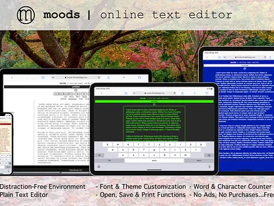 moods | online text editor app html html5 minimal mobile ui ux web website writers writing