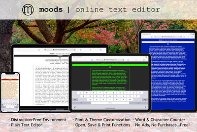 moods | online text editor app html html5 minimal mobile ui ux web website writers writing