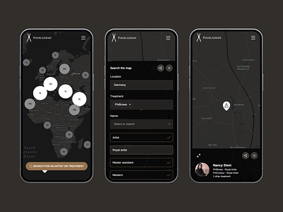Phi Map - Community Explorer account clean design filter market place minimal mobile search networking product design search search filters search results skincare studio direction studiodirection ui ui design ux ux design webdesign