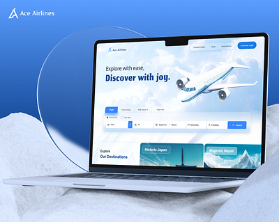 Airlines Landing page air airlines blue design experience design glass glass morphism interface design landing macbook page product desoign trend ui ux web design