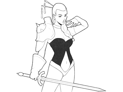 warrior black and white cartoon character character design comic drawing fantasy game girl illustration japanese line magic minimal monochrome pencil procreate rpg simple warrior