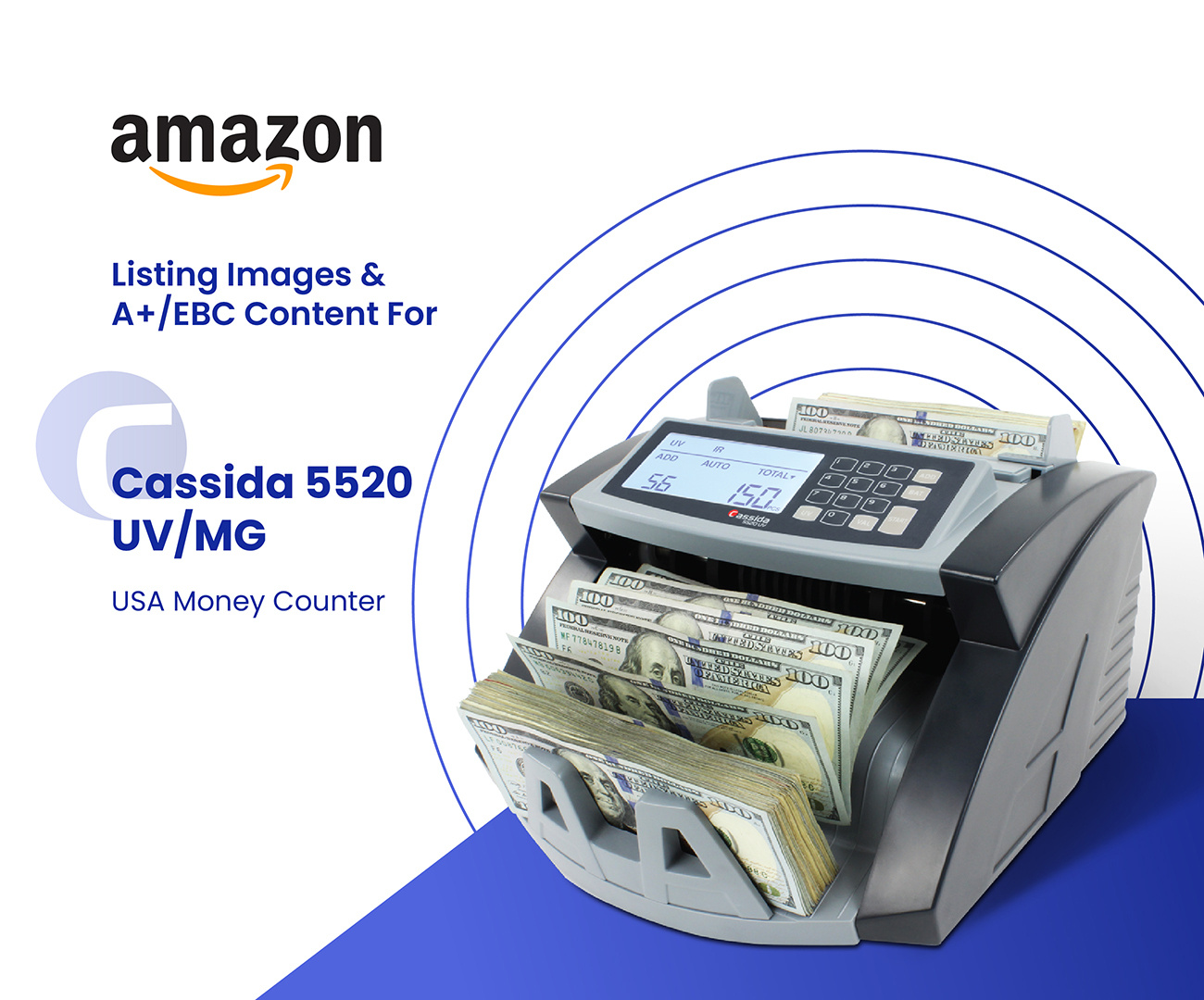 Listing Images & A+ Content for Cassida Money Counter a content amazon amazon a amazon ebc amazon listing brand brand identity branding cassida design enhanced brand content enhanced images graphic design illustration listing listing images money counter money counting machine visual identity