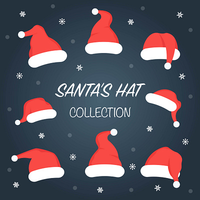 Santa hat collection. Red Christmas hats. Vector graphics flat