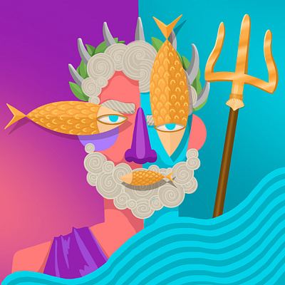 Poseidon graphic design illustration