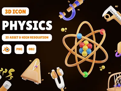 Physics 3D Icon Set 3d 3d education 3d icon 3d icons 3d school back to school blender 3d class college design education graphic design icon illustration physics school science student ui university