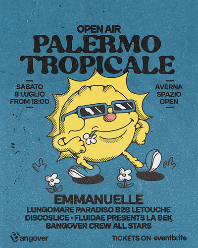 Palermo Tropicale Open Air | SUN design graphic design illustration mascotte music poster procreate vintage