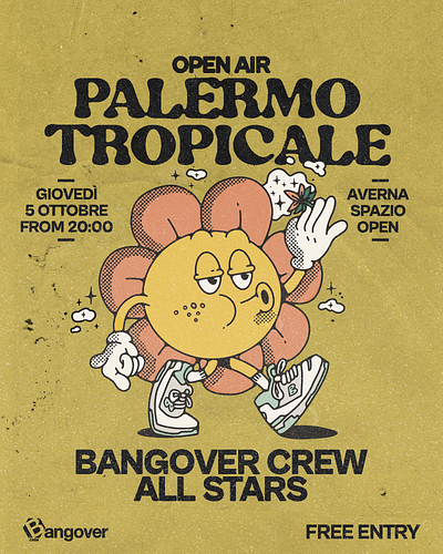 Palermo Tropicale Open Air | FLOWER design graphic design illustration mascotte music poster poster procreate vintage