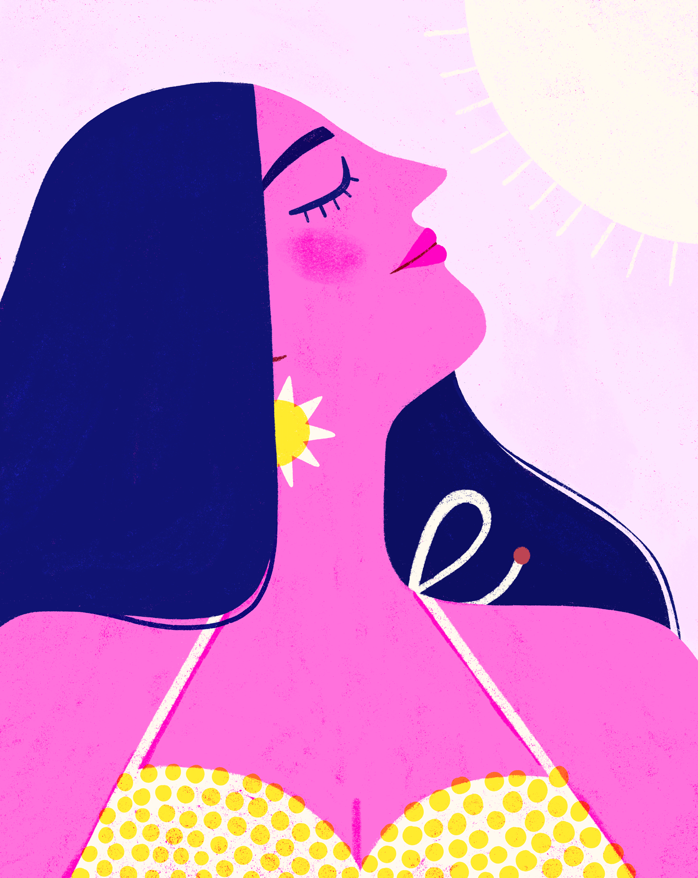 Portrait in Pink I colourful digital art feminine illustration pink and blue portrait procreate stylized summer travel illustration woman