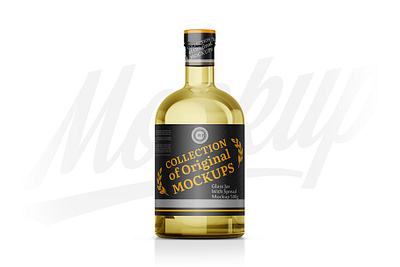 Clear Glass Gin Bottle Mockup 500g 3d branding graphic design logo mock up mockup motion graphics package wooden cap vodka