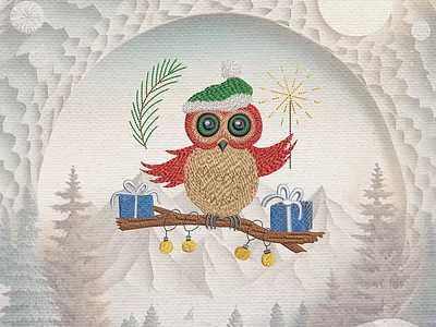Christmas owl with presents — Machine embroidery design embroidery embroidery design embroidery digitizer embroidery digitizing embroidery digitizing company