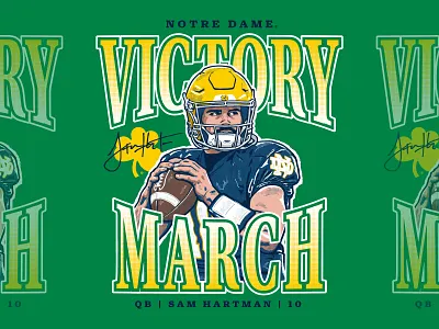 Sam Hartman, ND Victory March tee college football illustration notre dame quarterback t shirt design