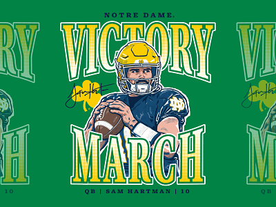 Sam Hartman, ND Victory March tee college football illustration notre dame quarterback t shirt design