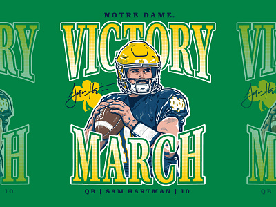 Sam Hartman, ND Victory March tee college football illustration notre dame quarterback t shirt design