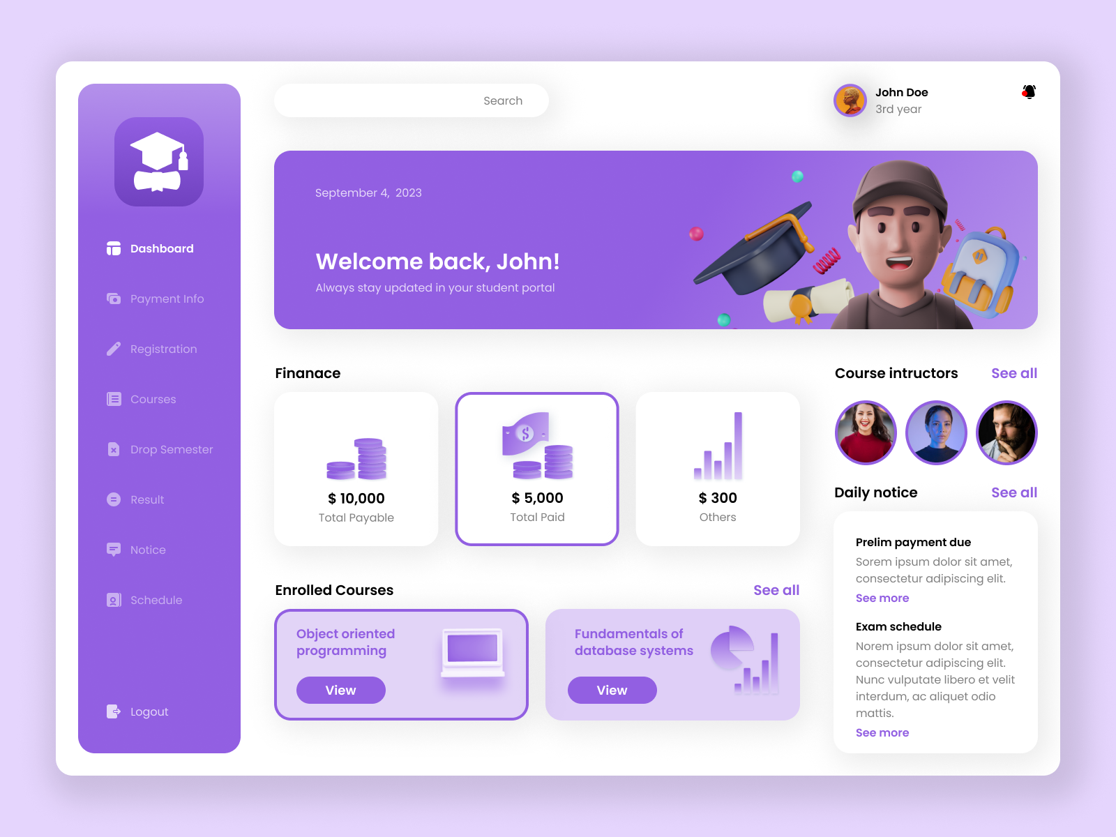 Student Portal Dashboard by SaulDesign on Dribbble