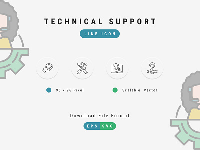 Technical Support Icon Set, Line Icon Style 96 pixel icon editable icon icon line icon pixel perfect set support technical thin line icon